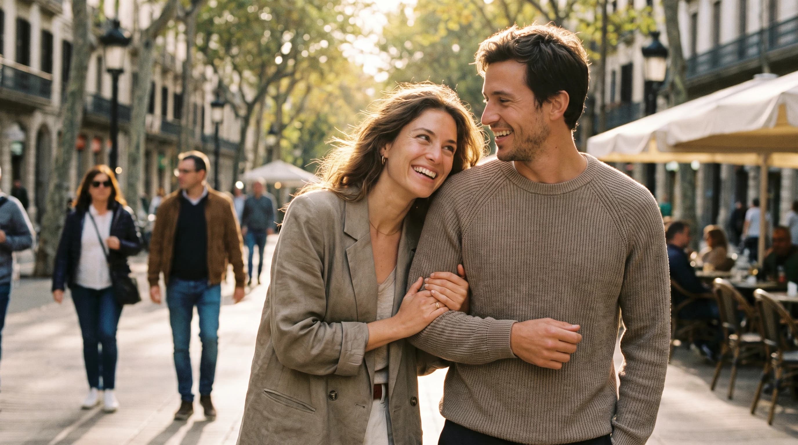 Couple walking together after making a meaningful dating connection